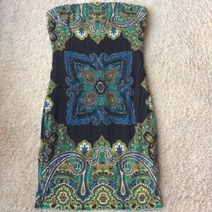 Forever 21 Strapless Paisley Dress - Black, Green, Blue